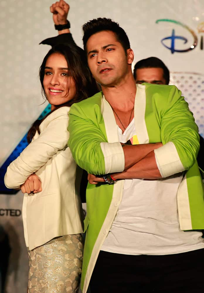 Varun Dhawan and Shraddha Kapoor perform during the trailer unveiling of ABCD 2 (Any Body Can Dance 2) in Mumbai.