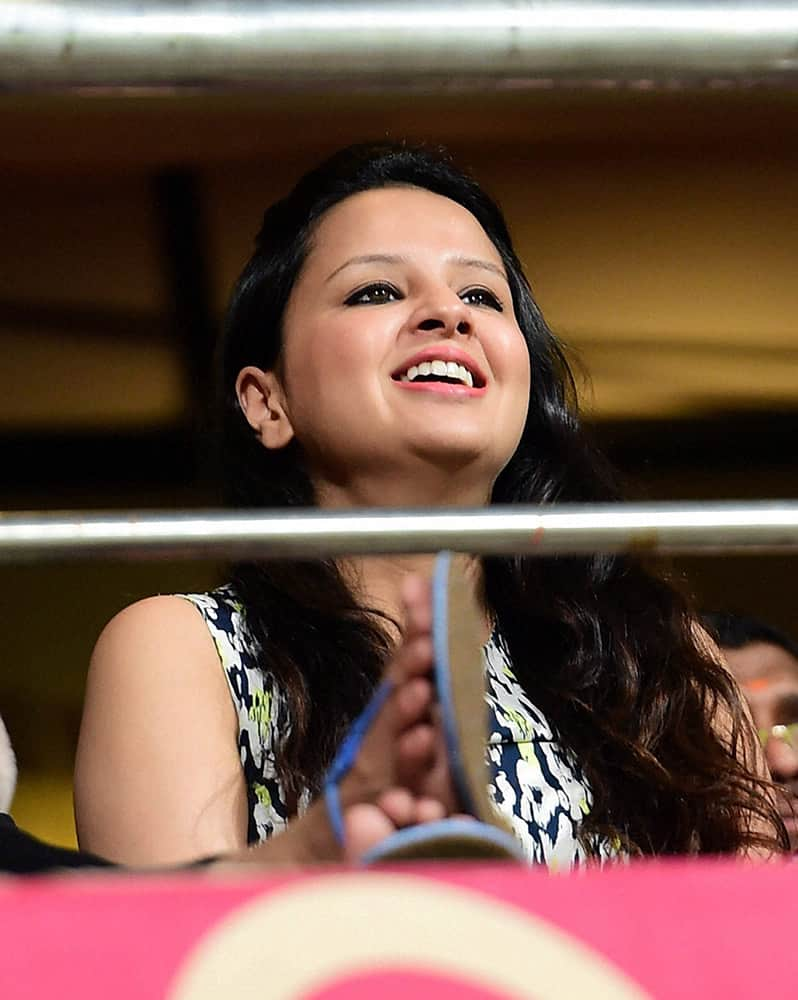 Sakshi Dhoni watches the IPL 8 match between Chennai Super Kings and Royal Challengers Bangalore match at Bengaluru.