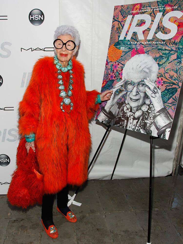 Iris Apfel attends the premiere of 