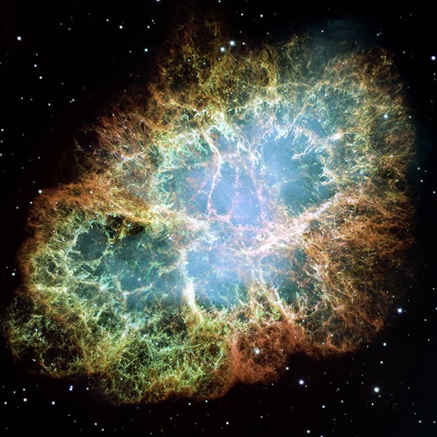 This image made by the NASA/ESA Hubble Space Telescope shows the entire Crab Nebula. The Hubble Space Telescope marks its 25th anniversary.