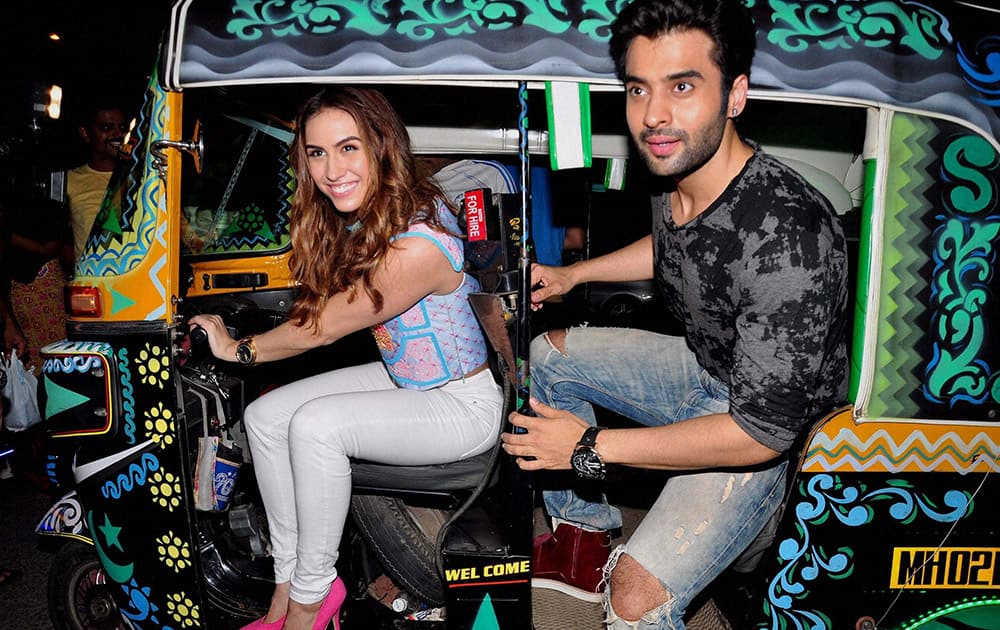 Jackky Bhagnani with American actress Lauren Gottlieb during a promotion for their latest movie Welcome to Karachi, in Mumbai.