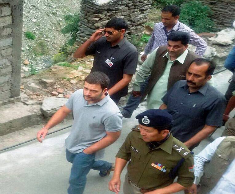 Congress Vice President Rahul Gandhi heading Lincholi near Gaurikund on his way Kedarnath.