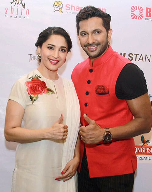 Bollywood actor Madhuri Dixit Nene and choreographer Terence Lewis during the launch of five day long contemporary dance festival Jugnee in Mumbai.