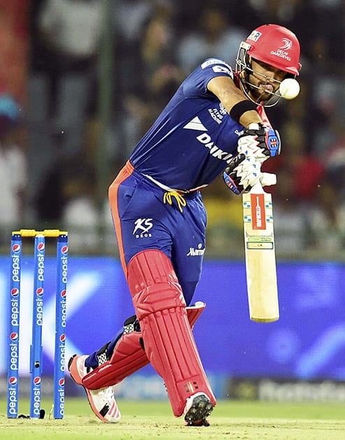 Delhi Daredavils batsman J P Duminy plays a shot during IPLt 20 match against Mumbai Indians in New Delhi.