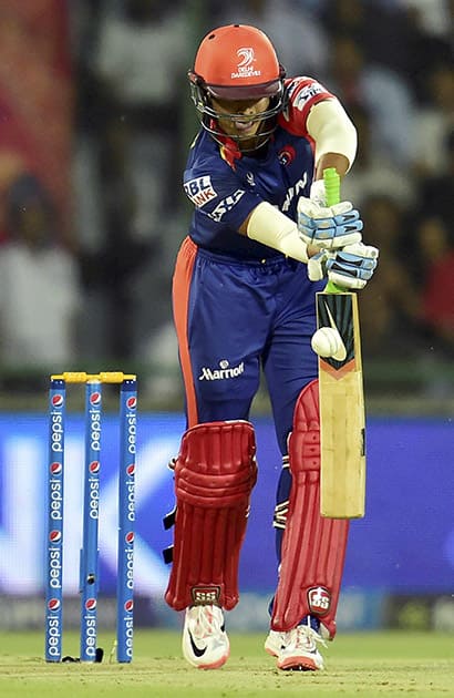 Delhi Daredavils batsman Shreyas Iyer plays a shot during IPL T20 match with Mumbai Indians in New Delhi.