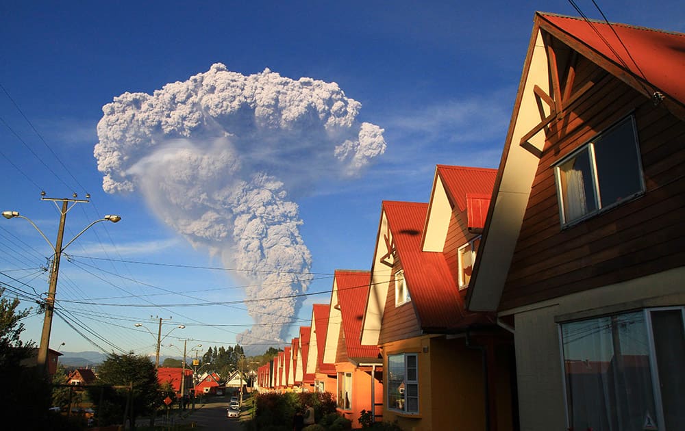 The Calbuco volcano is seen erupting from Puerto Varas, Chile.