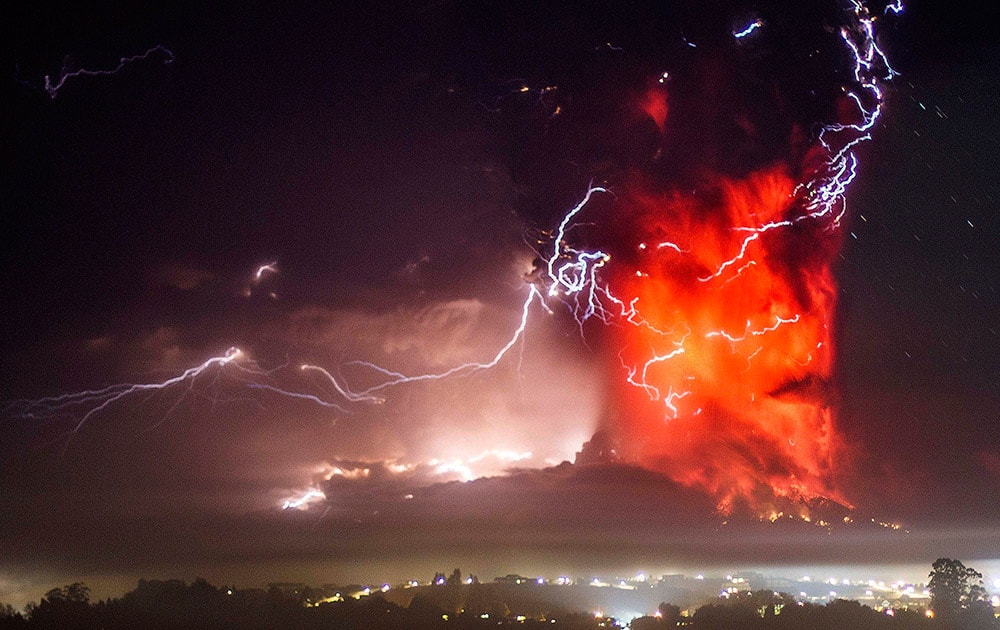 The Calbuco volcano erupts near Puerto Varas, Chile. The volcano erupted Wednesday for the first time in more than 42 years, billowing a huge ash cloud over a sparsely populated, mountainous area in southern Chile.