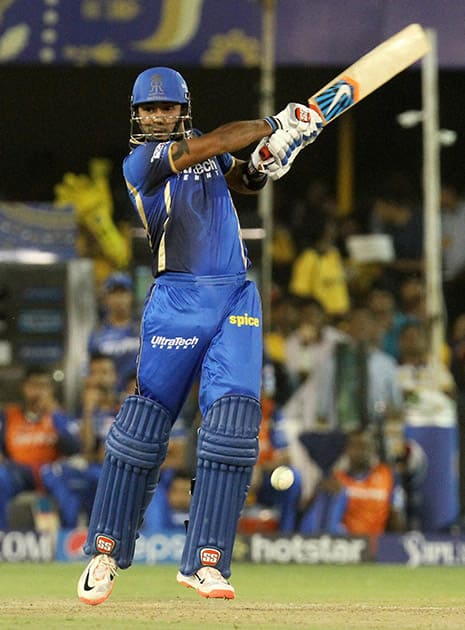 Rajsthan Royals batsman Stuart Binny plays a shot during an IPL match against Royal Challengers Bangalore in Ahmedabad.