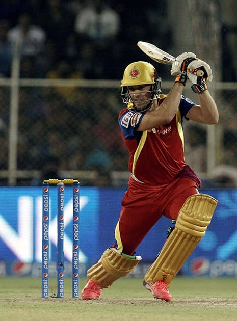 Royal Challengers Bangalore player AB De Villiers plays a shot against Rajasthan Royals during an IPL match against in Ahmedabad.