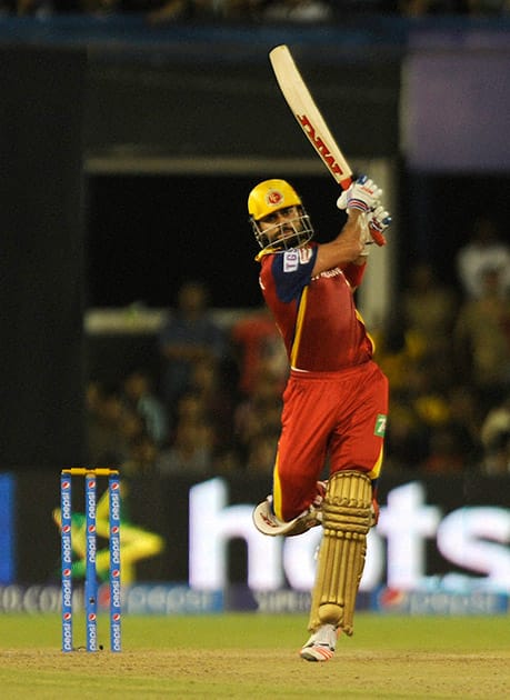 Virat Kohli captain of Royal Challengers Bangalore plays a shot against Rajasthan Royals during an IPL match against in Ahmedabad.