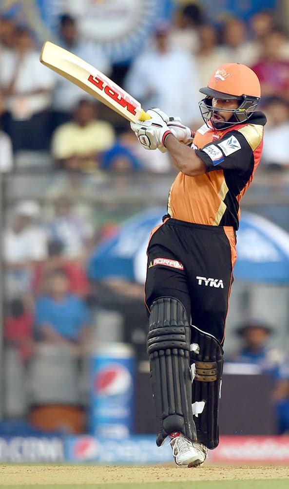 Sunrisers Hyderabads Shikhar Dhawan plays a shot during the IPL match against Mumbai Indians in Mumbai.