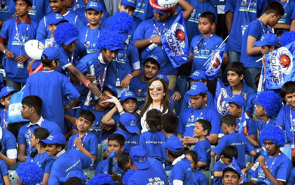 Mumbai Indians owner Nita Ambani enjoys the IPL match against SRH in Mumbai.