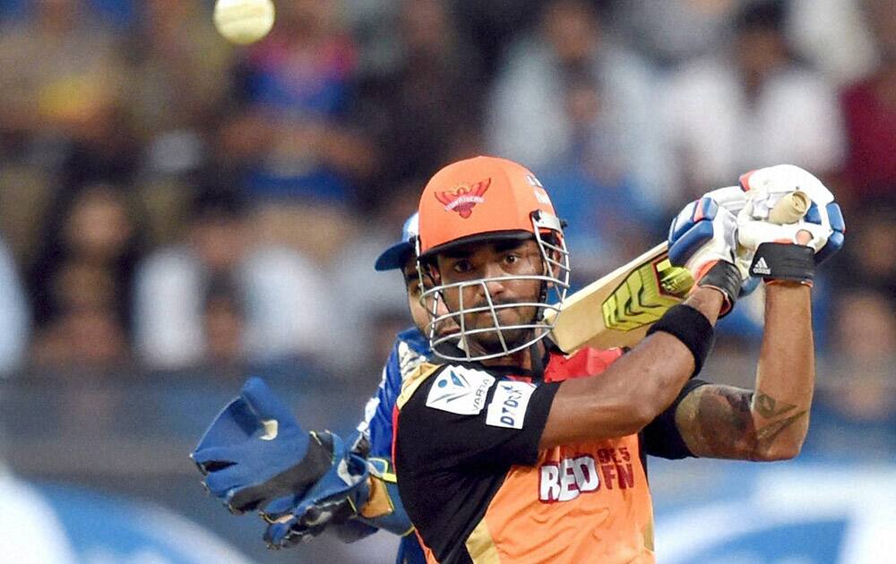 Sunrisers Hyderbad player K L Rahul plays a shot during the IPL match against Mumbai Indians in Mumbai.