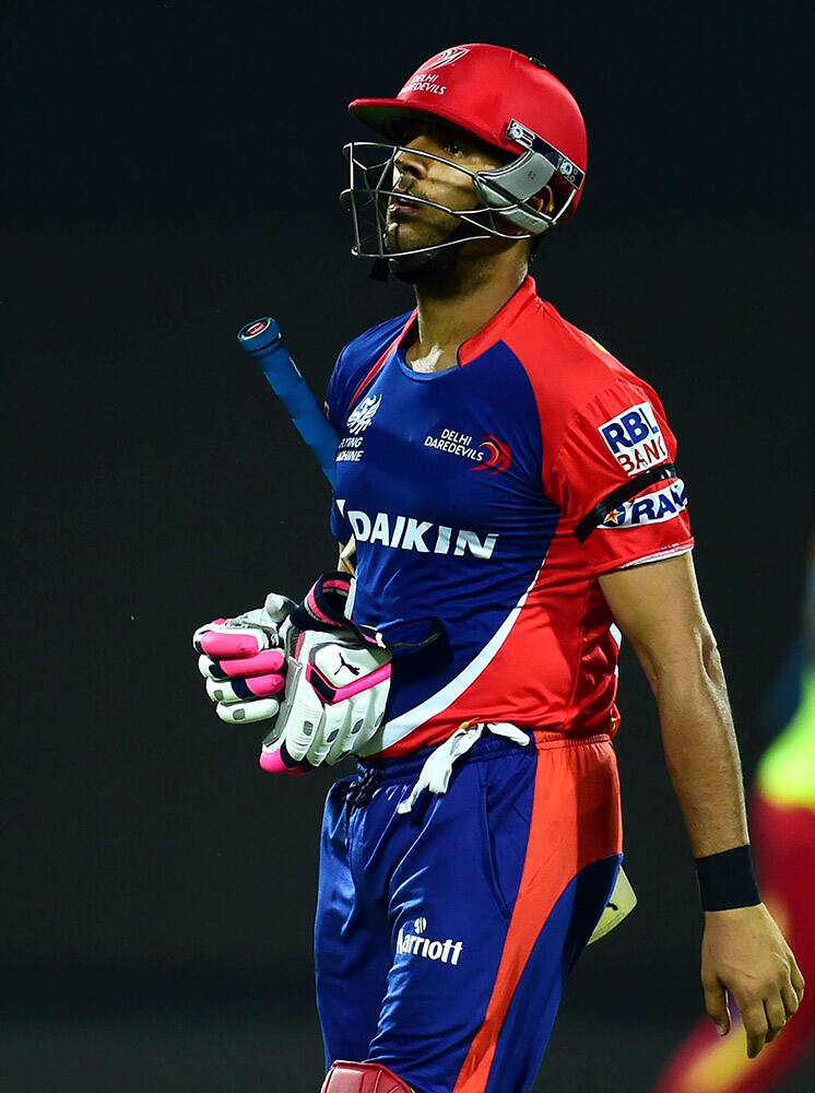 Delhi Daredevils Yuvraj Singh walks after his dismissal during an IPL match against Royal Challengers Bangalore at Feroz Shah Kotla Stadium in New Delhi.