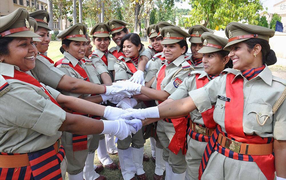 Newly inducted Sub-inspectors during passing out parade after completing their training in Moradabad.