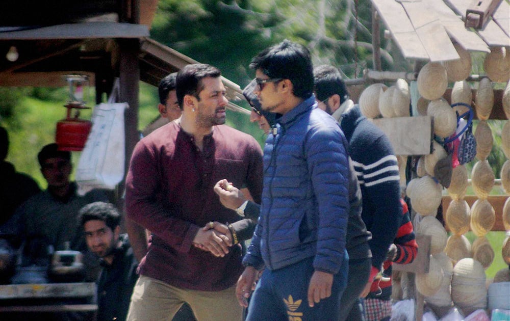 Actor Salman Khan during shooting of his upcoming movie Bajrangi Bhaijaan in Pahalgam.