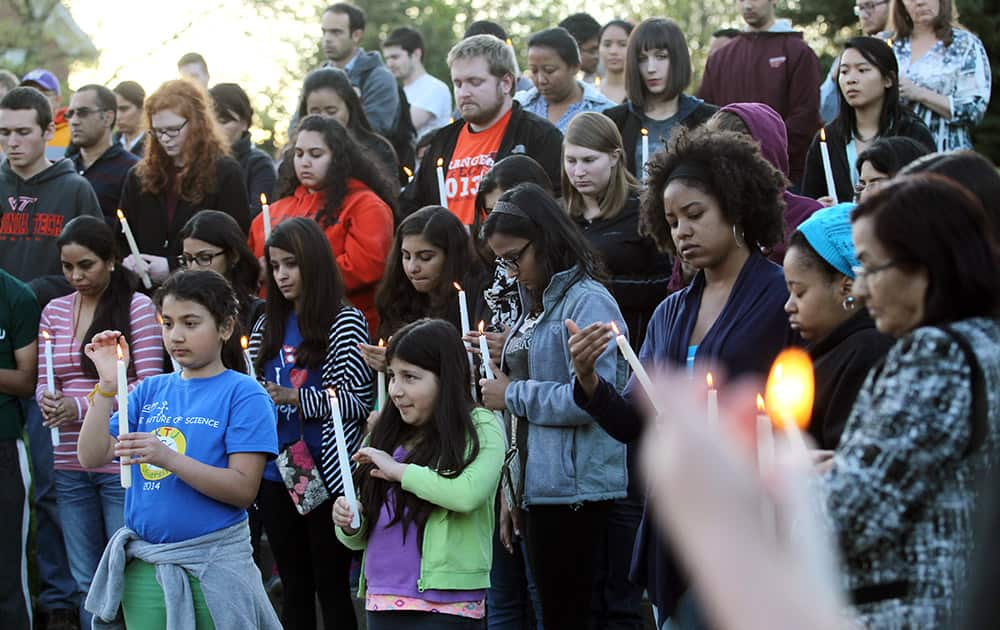 Virginia Tech students, including Nepalese studying at the university, host a vigil for all who have died and have been affected by the earthquake in Nepal.