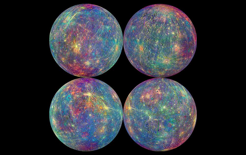 This combination of images provided by NASA shows the readings from the Mercury Atmosphere and Surface Composition Spectrometer (MASCS) instrument aboard the Messenger spacecraft.