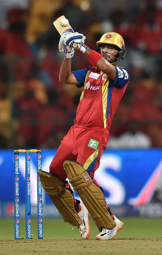 Royal Challengers Bangalores AB De Villiers plays a shot during IPL match against Rajasthan Royals in Bengaluru.