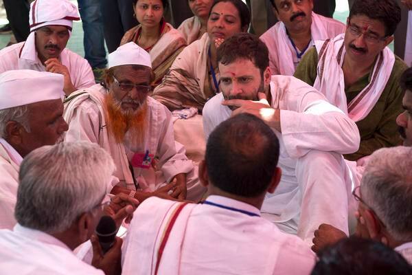 Congress vice president Rahul Gandhi undertook a 15-kilometre, day-long 'sanvad padyatra' in Maharashtra's Amravati district on Thursday. He met distressed farmers and listened to their problems as he walked from village to village in the Vidarbha region. - Twitter@INCIndia
