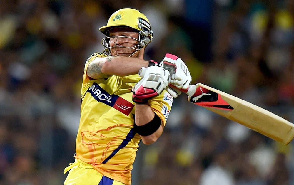 CSK batsman Brendon Barrie McCullum plays a shot during an IPL match against KKR at Eden Garden in Kolkata.