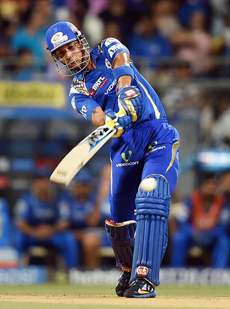 Mumbai Indians batsman Simmons plays a shot during the IPL match against Rajasthan Royals in Mumbai.