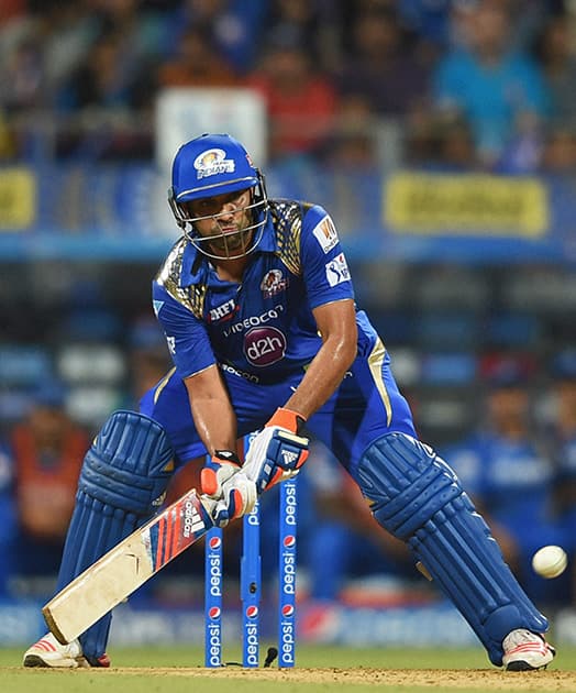 Mumbai Indians batsman Rohit Sharma plays a shot during an IPL match against Rajasthan Royals in Mumbai.