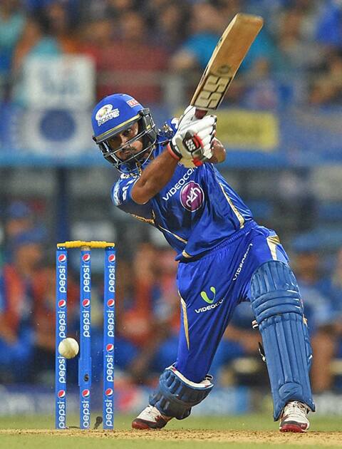 Mumbai Indians batsman Ambati Rayudu plays a shot during an IPL match against Rajasthan Royals in Mumbai.