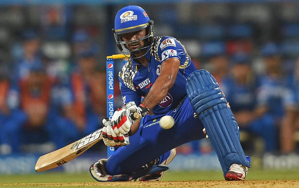 Mumbai Indians batsman Ambati Rayudu plays a shot during an IPL match against Rajasthan Royals in Mumbai.