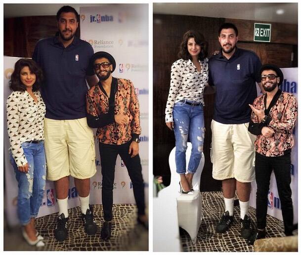 At 7.5 ft, he's just a bit taller than we are! Look who we just bumped into... @simbhullar2 NBA's first player of Indian descent! @ranveersingh - Instagram@priyankachopra