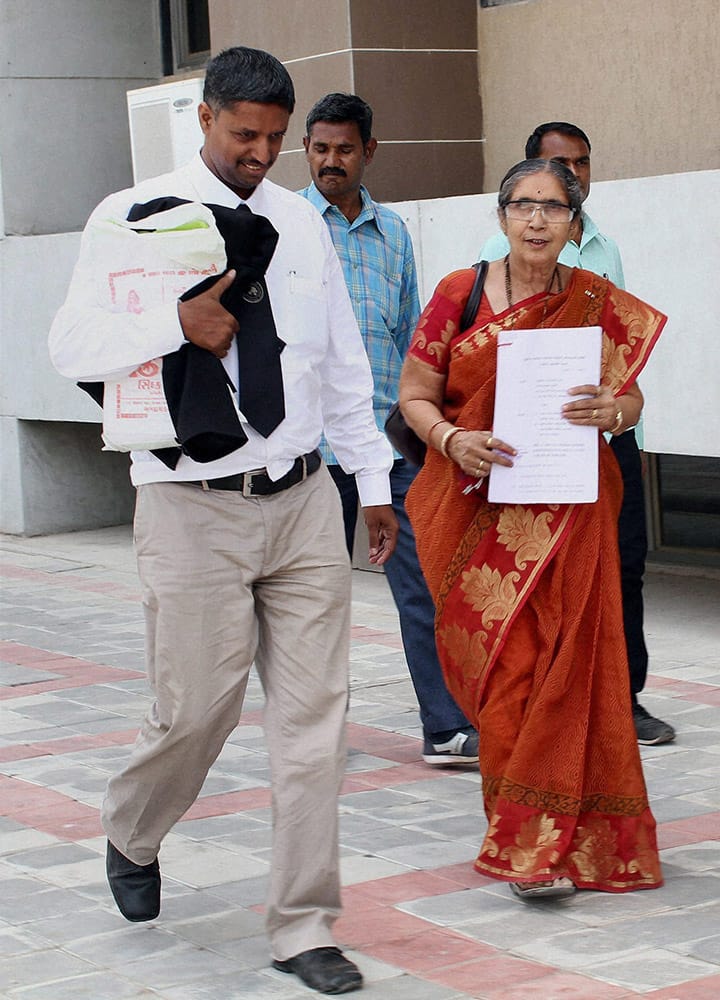 Prime Minister Narendra Modi's wife Jashodaben after meeting RTI Commissioner in Gandhinagar on Saturday regarding her appeal under the Right to Information Act. 