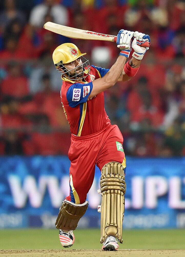 Royal Challengers Bangalore Virat Kohli plays a shot during the IPL match against Kolkata Knights Riders in Bengaluru.