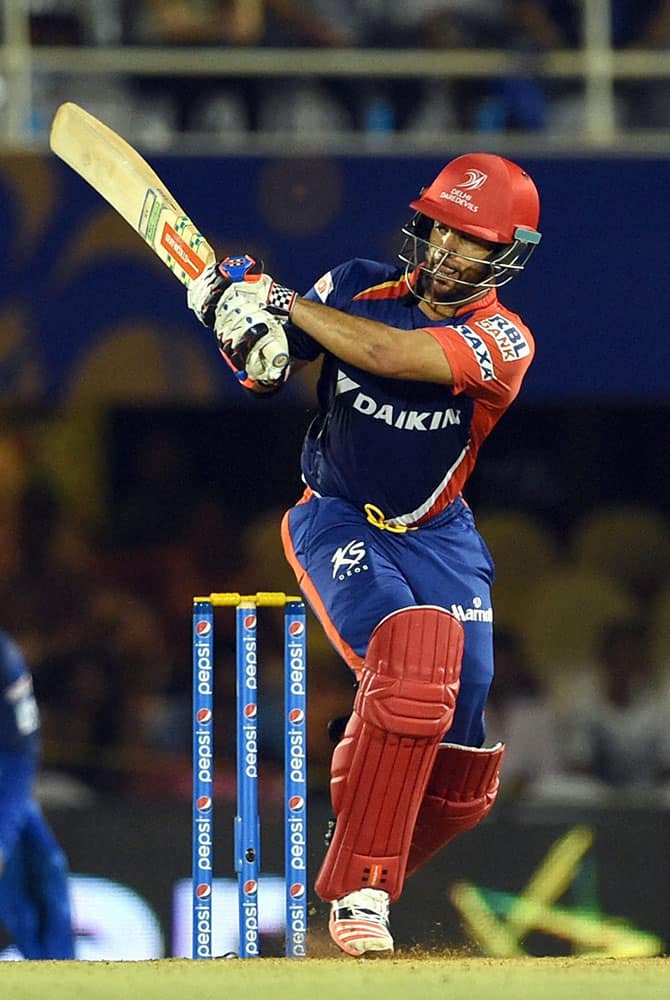 Delhi Daredevils player J P Duminy plays a shot during an IPL match in Mumbai.