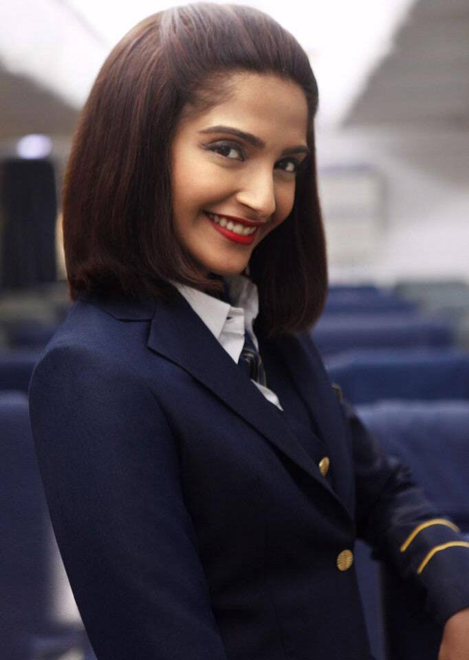 Sonam Kapoor as Neerja Bhanot. Here's the first look of the film produced by Fox Star Studios and Bling Unplugged. -twitter