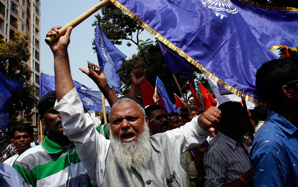 A man shouts slogans during a protest against Maharashtra government’s beef ban in Mumbai, India.