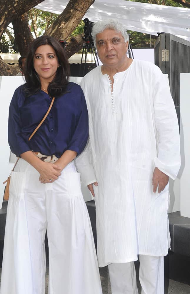 Zoya Akhtar (L) and Javed Akhtar (R) during the promotion of film Dil Dhadakne Do in Mumbai. -DNA