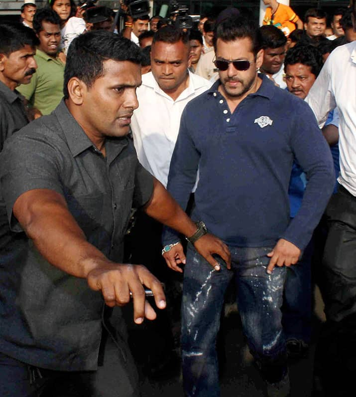 Bollywood actor Salman Khan on his arrival in Mumbai on Tuesday for his court case.