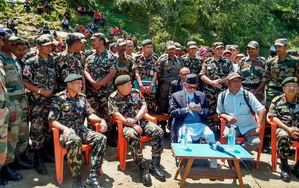 Prime Minister of Nepal, Sushil Koirala and Chief of Army Staff of Nepal visit Engineer Task Force location at Barpak.