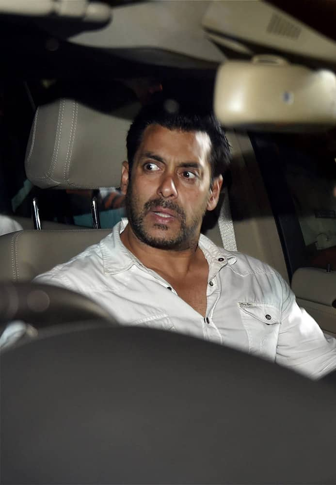 Salman Khan leaves the court after getting an interim 2 days bail by the High Court in the 2002 hit-and-run case in Mumbai. The court sentenced Khan to 5 years in prison for culpable homicide for the death of a man in the case.