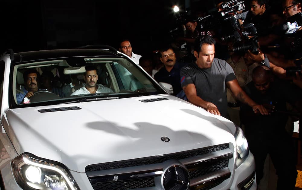 Salman Khan leaves the Mumbai Sessions court after the verdict in Mumbai.