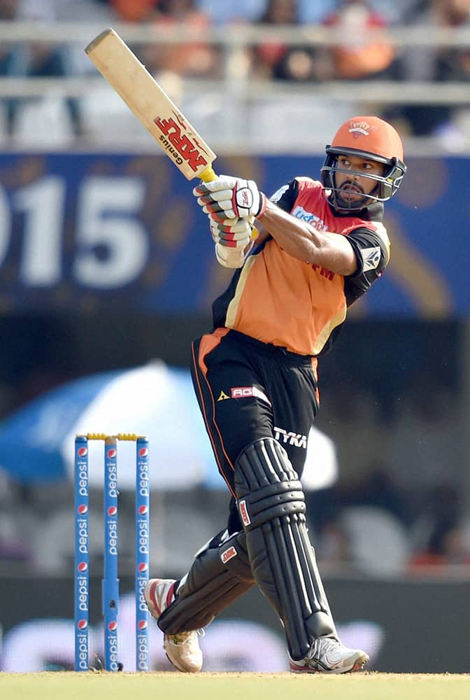 Sunrisers Hyderabad player Shikhar Dhawan plays a shot during their IPL match against Rajasthan Royals in Mumbai.