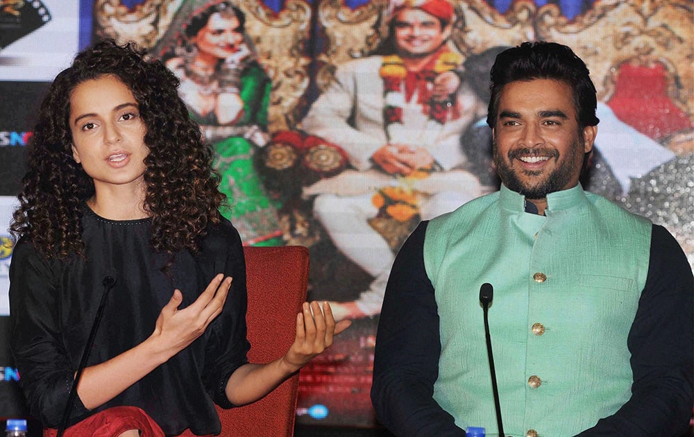 Kangana Ranaut and R Madhavan during the promotion of their upcoming movie Tanu weds Manu Returns in Kolkata.