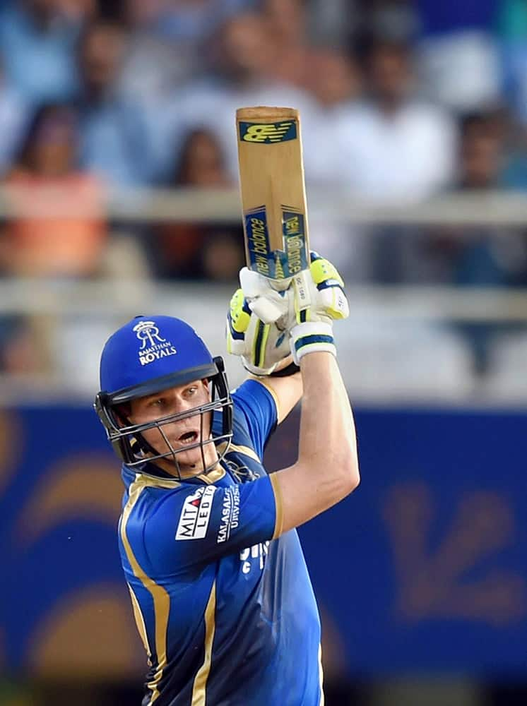 Rajasthan Royals player Steve Smith plays a shot during the IPL match against SRH in Mumbai.