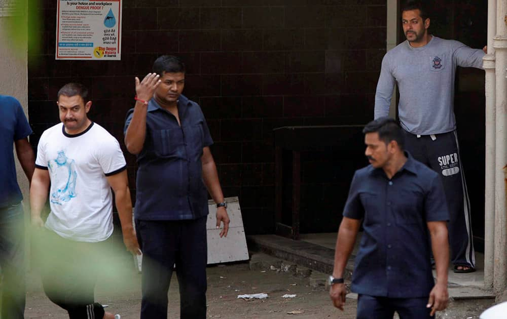 Aamir Khan leaves after meeting actor Salman Khan at his residence in Mumbai.