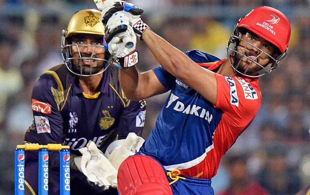 DD cricketer JP Duminy in action during IPL 2015 against KKR at Eden Garden in Kolkata.