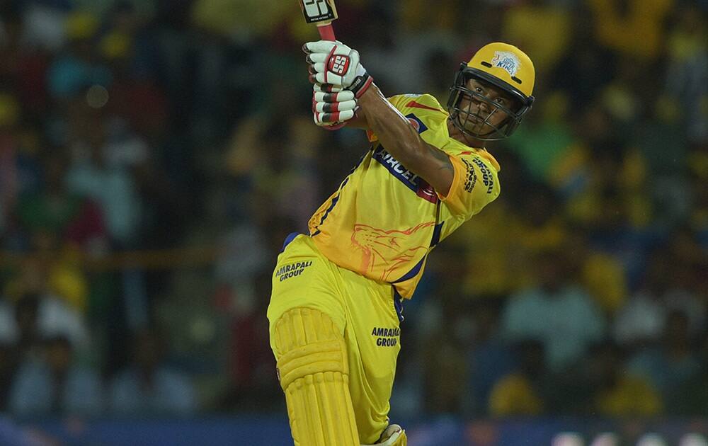 Chennai Super Kings Pawan Negi plays a shot during the IPL-2015 match against umbai Indians at MAC Stadium in Chennai 