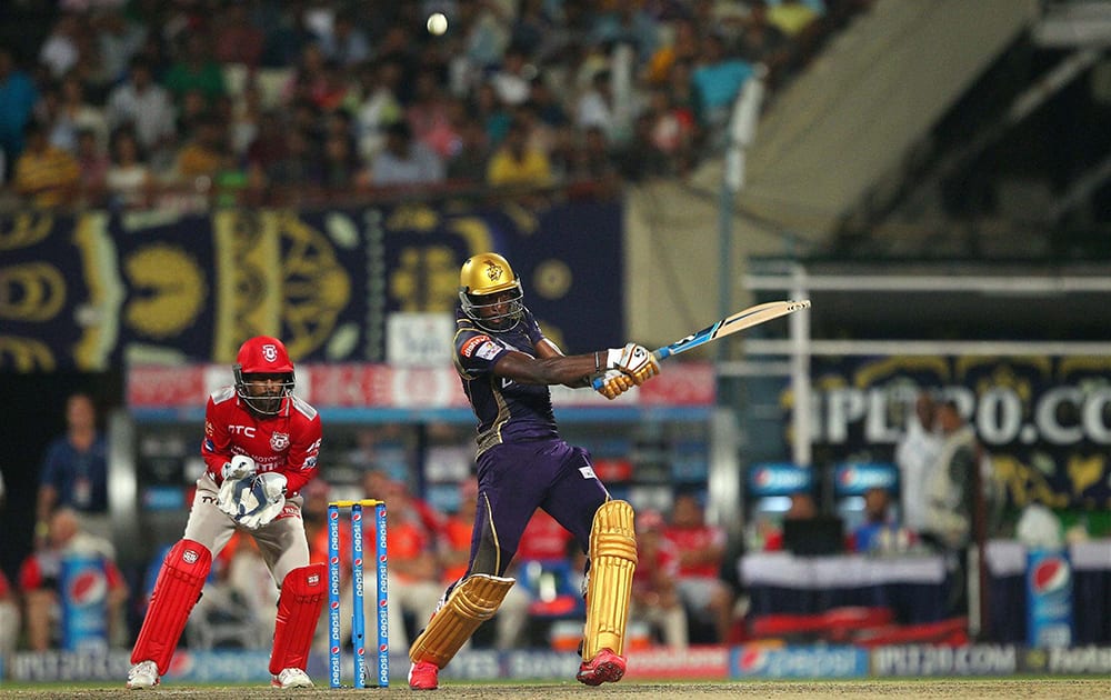 Andre Russell of the Kolkata Knight Riders in action during IPL match against Kings XI Punjab in Kolkata.