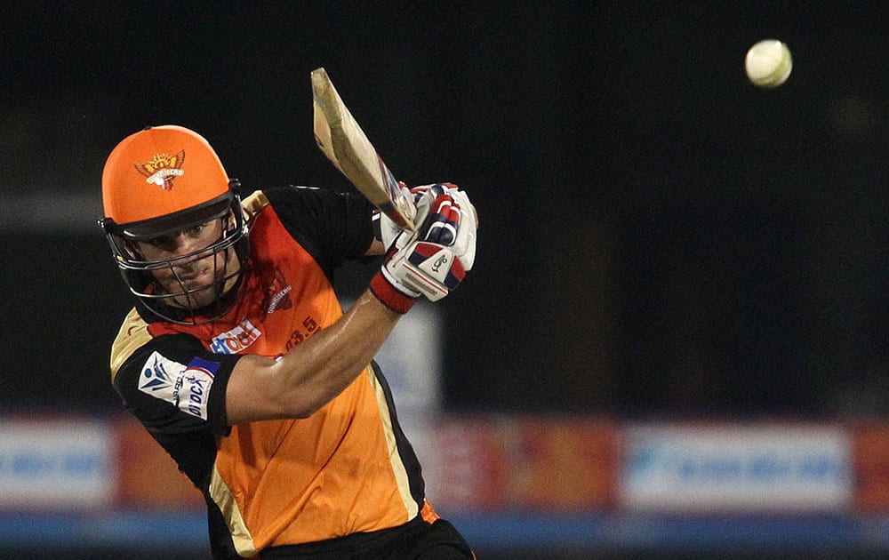 Moises Henriques of the Sunrisers Hyderabad bats during IPL 2015 between Delhi Daredevils and the Sunrisers Hyderabad at the Shaheed Veer Narayan Singh International Cricket Stadium in Raipur.