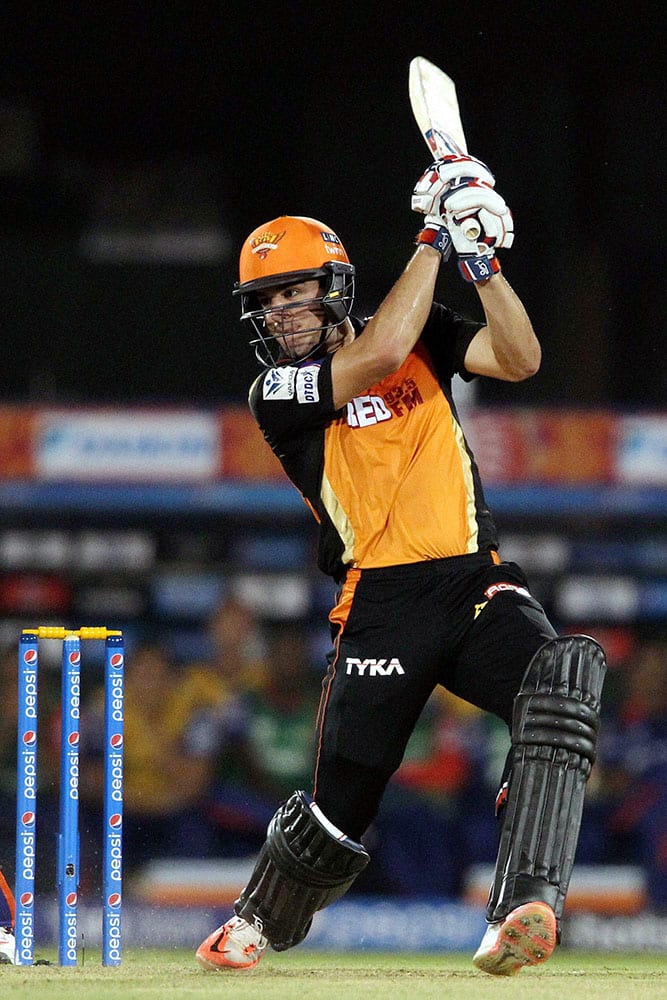 Moises Henriques of the Sunrisers Hyderabad bats during IPL 2015 between Delhi Daredevils and the Sunrisers Hyderabad at the Shaheed Veer Narayan Singh International Cricket Stadium in Raipur.