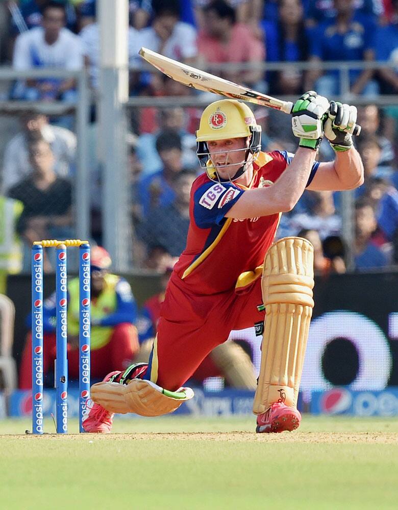 Royal Challengers Bangalore batsman De Villiers plays a shot against Mumbai Indians during an IPL T20 match in Mumbai.